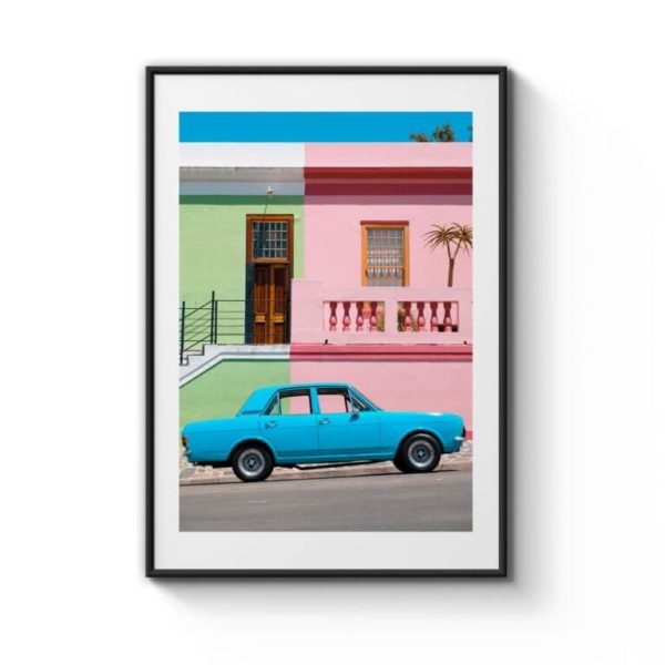 blue vintage car poster