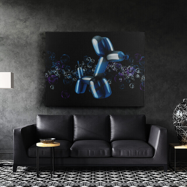 balloon dog canvas print on modern living room