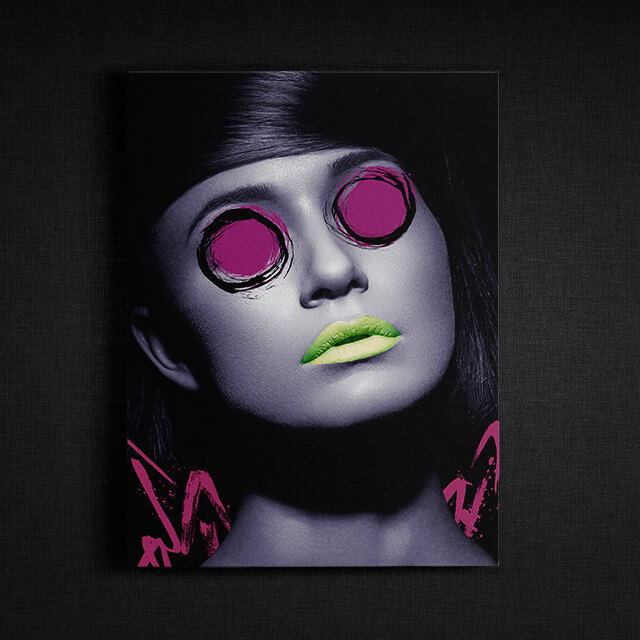 woman with green lips canvas art on black background